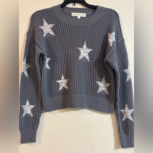 Sugar Moon Star Cropped Patterned Gray Sweater Oversized Relaxed Fit